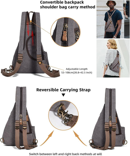 Canvas Sling Bag - Small Crossbody Backpack Shoulder Casual Daypack Rucksack for Men Women