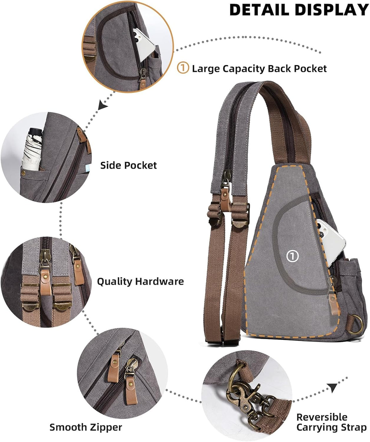 Canvas Sling Bag - Small Crossbody Backpack Shoulder Casual Daypack Rucksack for Men Women