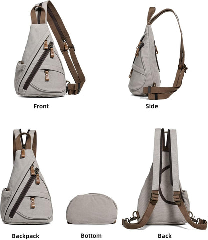 Canvas Sling Bag - Small Crossbody Backpack Shoulder Casual Daypack Rucksack for Men Women