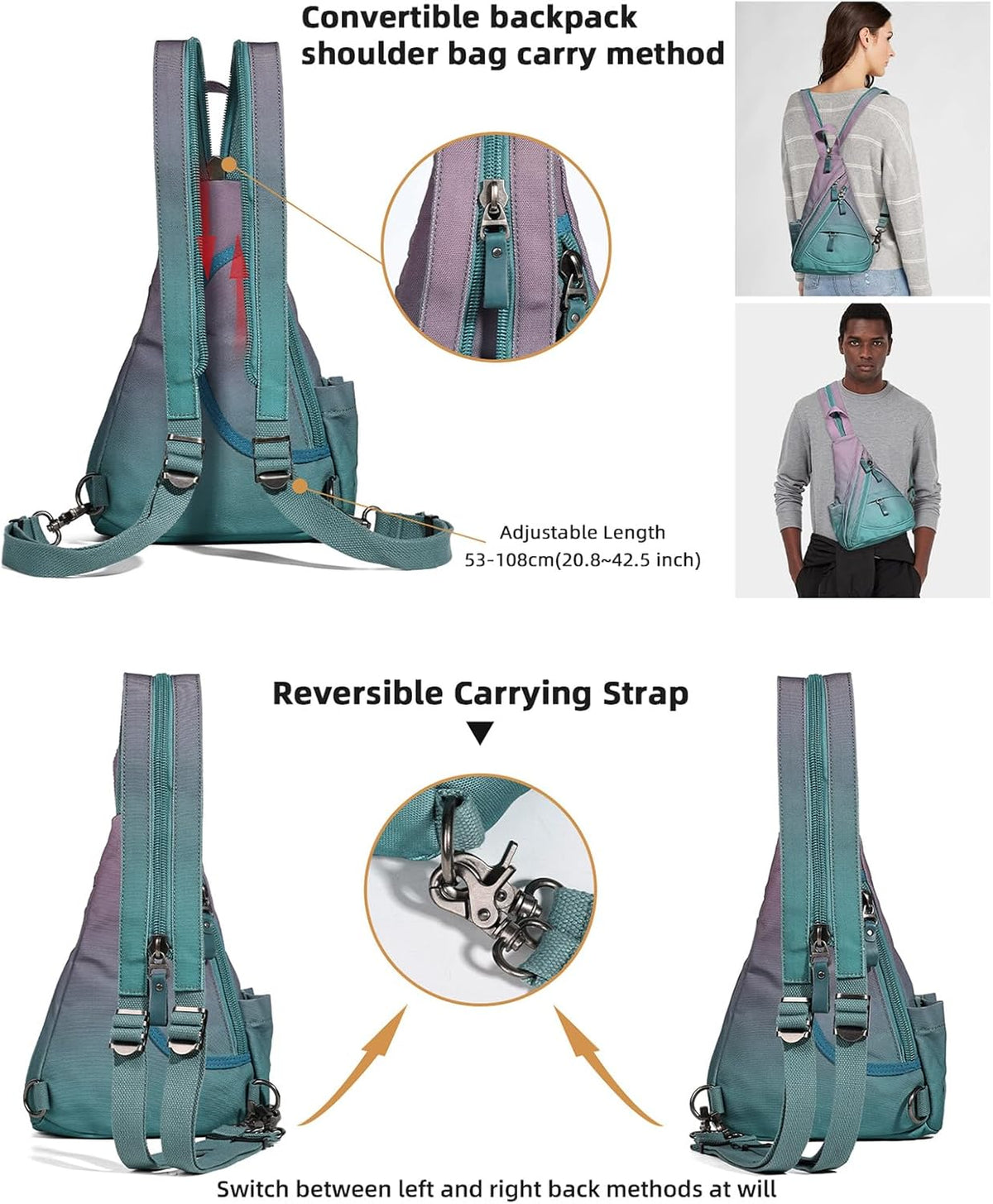 Canvas Sling Bag - Small Crossbody Backpack Shoulder Casual Daypack Rucksack for Men Women