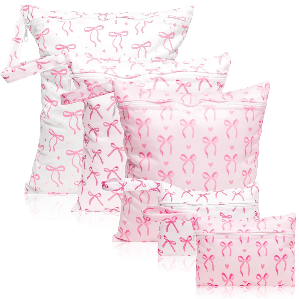 5Pcs Waterproof Reusable Diaper Baby Cloth Wet Dry Bags with 2 Zippered Pockets Travel Beach Pool Bag with Polar Bear Dinosaur Animal Alphabet Crocodile Pattern (3 Sizes)