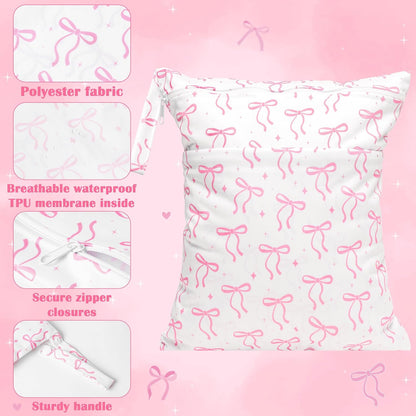 5Pcs Waterproof Reusable Diaper Baby Cloth Wet Dry Bags with 2 Zippered Pockets Travel Beach Pool Bag with Polar Bear Dinosaur Animal Alphabet Crocodile Pattern (3 Sizes)