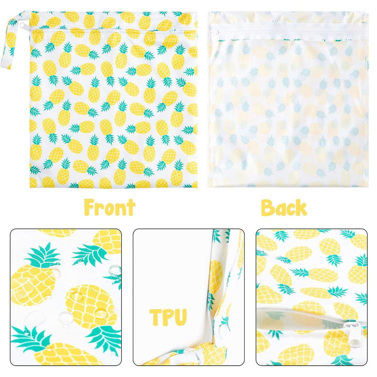 5Pcs Waterproof Reusable Diaper Baby Cloth Wet Dry Bags with 2 Zippered Pockets Travel Beach Pool Bag with Polar Bear Dinosaur Animal Alphabet Crocodile Pattern (3 Sizes)