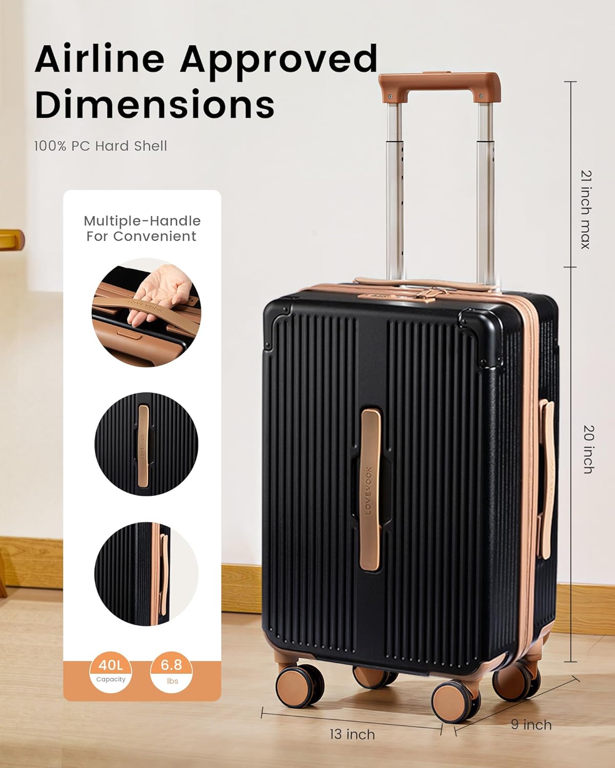 Carry On Luggage 22x14x9 Airline Approved, 20 Inch Hard Shell Suitcases with Spinner Wheels, PC Hardside Small Carry On Suitcase with TSA Lock for Women Men Travel