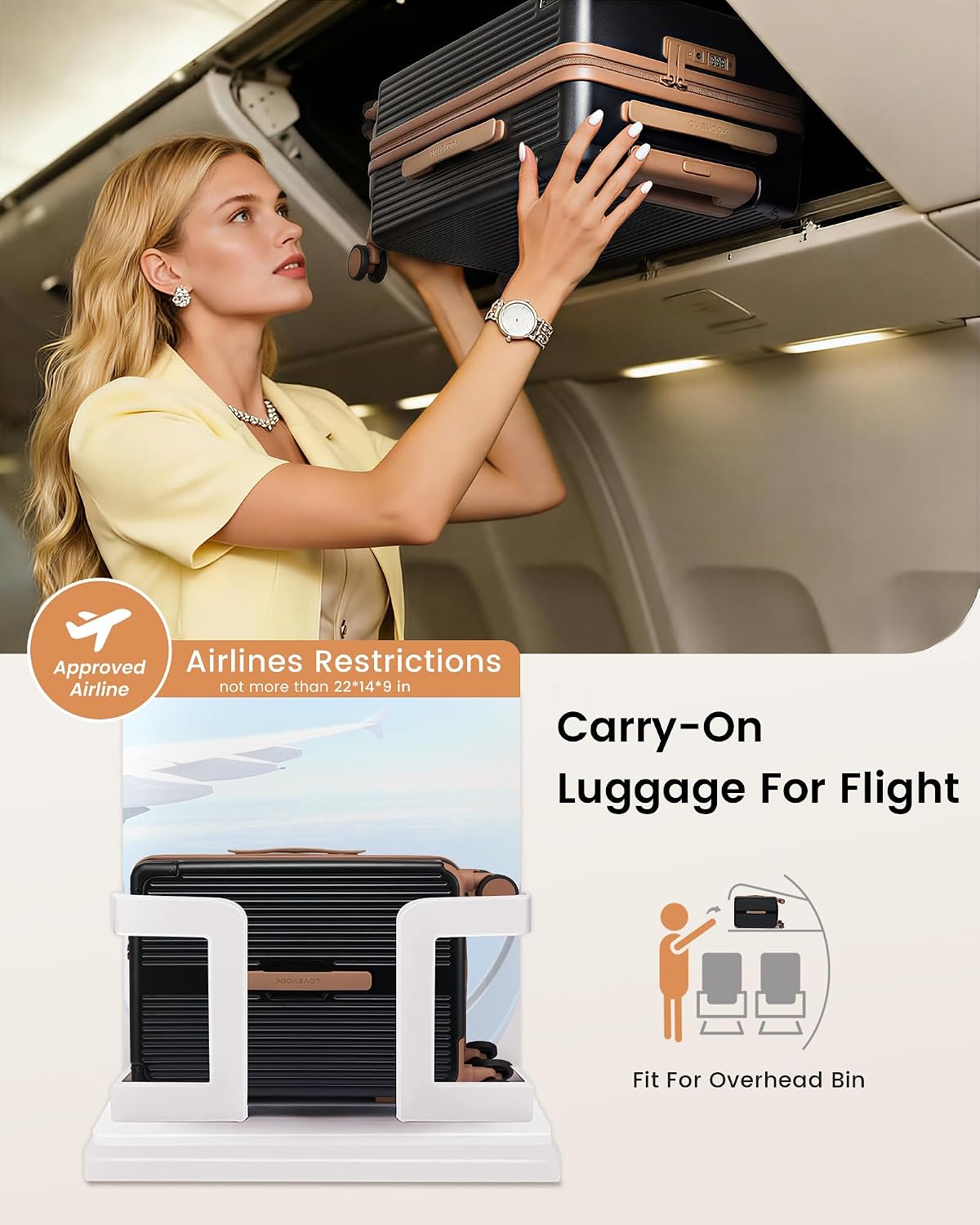Carry On Luggage 22x14x9 Airline Approved, 20 Inch Hard Shell Suitcases with Spinner Wheels, PC Hardside Small Carry On Suitcase with TSA Lock for Women Men Travel