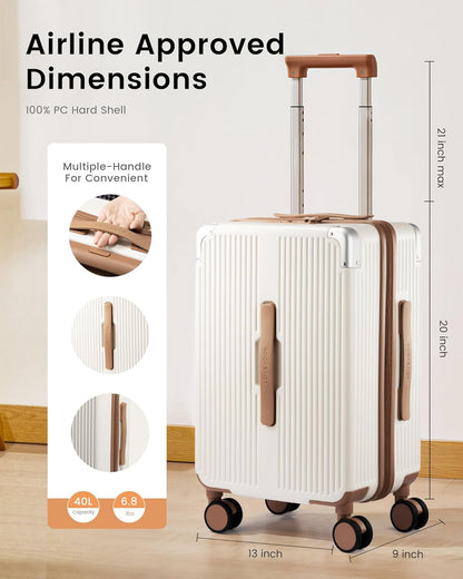 Carry On Luggage 22x14x9 Airline Approved, 20 Inch Hard Shell Suitcases with Spinner Wheels, PC Hardside Small Carry On Suitcase with TSA Lock for Women Men Travel