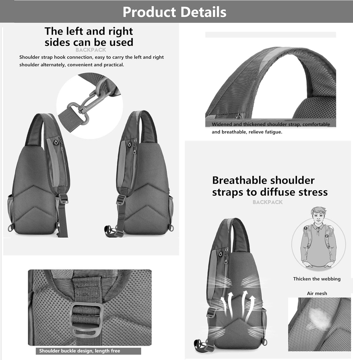 Small Crossbody Sling Backpack,Hiking Daypack Men Women,Lake Blue | Lightweight, Casual Shoulder Chest Bag, Phone Purse, Multiple Pockets, Outdoor Travel