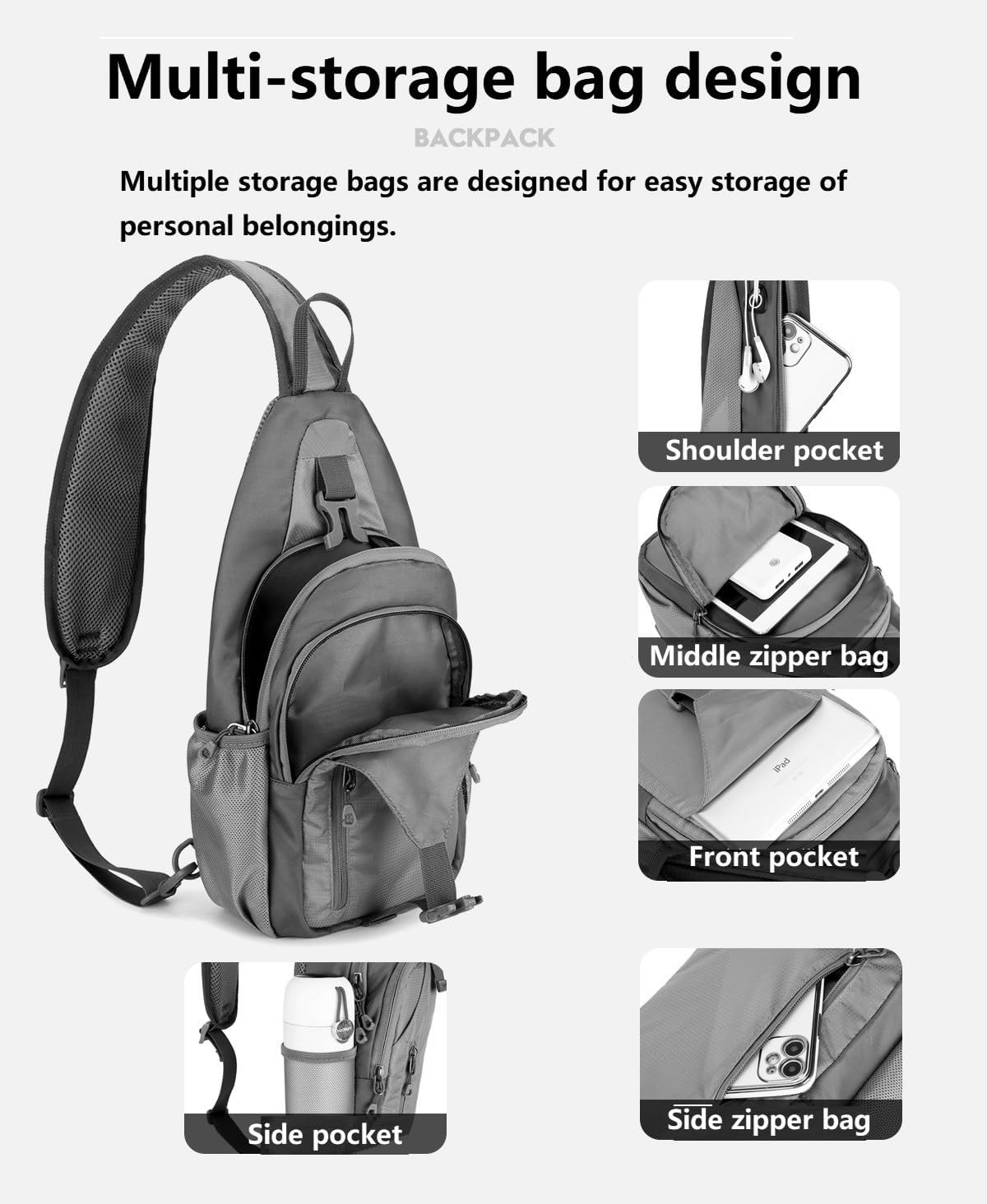 Small Crossbody Sling Backpack,Hiking Daypack Men Women,Lake Blue | Lightweight, Casual Shoulder Chest Bag, Phone Purse, Multiple Pockets, Outdoor Travel