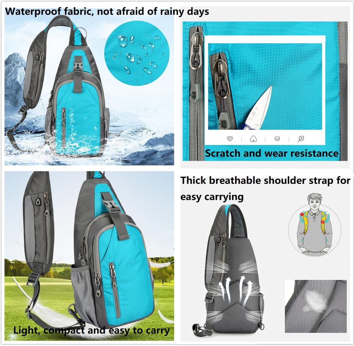 Small Crossbody Sling Backpack,Hiking Daypack Men Women,Lake Blue | Lightweight, Casual Shoulder Chest Bag, Phone Purse, Multiple Pockets, Outdoor Travel