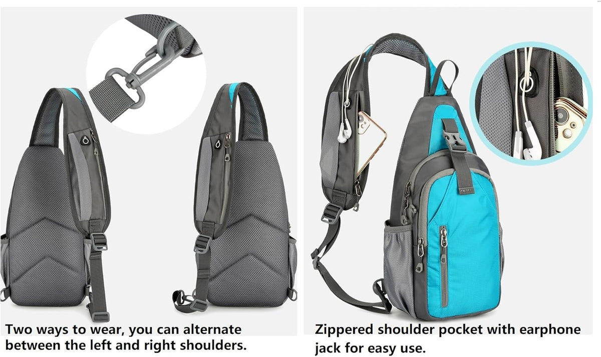 Small Crossbody Sling Backpack,Hiking Daypack Men Women,Lake Blue | Lightweight, Casual Shoulder Chest Bag, Phone Purse, Multiple Pockets, Outdoor Travel
