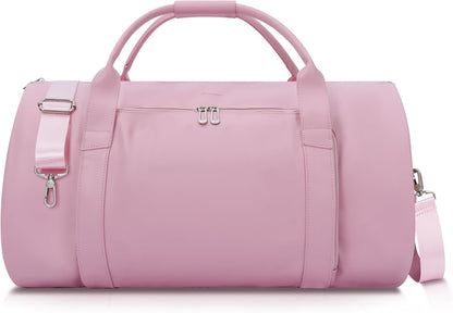 Leather Garment Bag for Travel – 2-in-1 Carry-On Suit Bag & Weekender for Women – Wedding Dress Luggage with Shoe Compartment & Shoulder Strap – Ideal for Business Trips,Pink