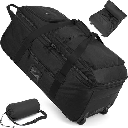 Large Foldable Duffle Bag with Wheels 85-100L Expandable Wheeled Travel Rolling Duffel Bag for Men Women, 30" Extra Large Collapsible Soft Luggage with Wet Pocket for Camping, XL Brown