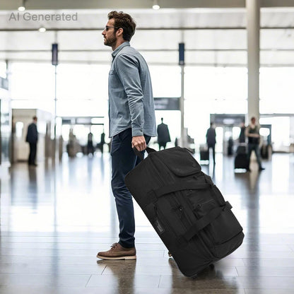 Large Foldable Duffle Bag with Wheels 85-100L Expandable Wheeled Travel Rolling Duffel Bag for Men Women, 30" Extra Large Collapsible Soft Luggage with Wet Pocket for Camping, XL Brown