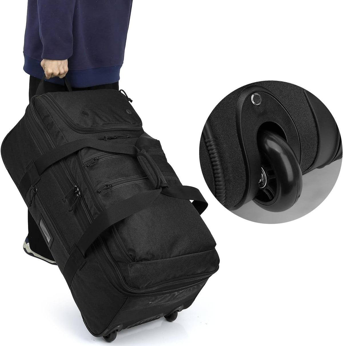 Large Foldable Duffle Bag with Wheels 85-100L Expandable Wheeled Travel Rolling Duffel Bag for Men Women, 30" Extra Large Collapsible Soft Luggage with Wet Pocket for Camping, XL Brown