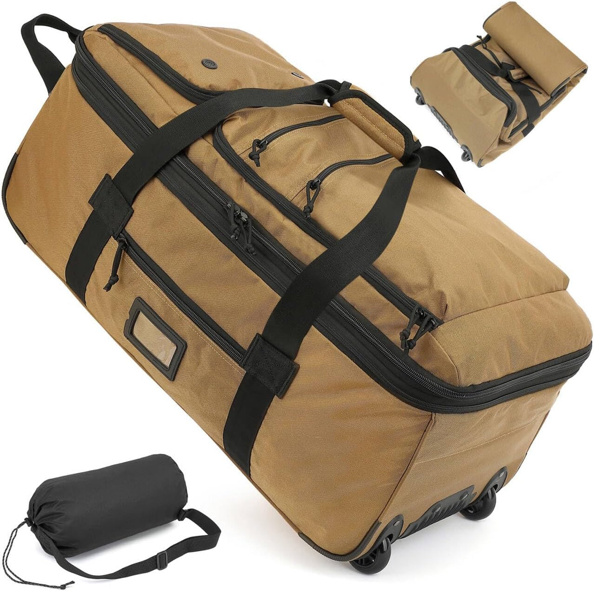 Large Foldable Duffle Bag with Wheels 85-100L Expandable Wheeled Travel Rolling Duffel Bag for Men Women, 30" Extra Large Collapsible Soft Luggage with Wet Pocket for Camping, XL Brown