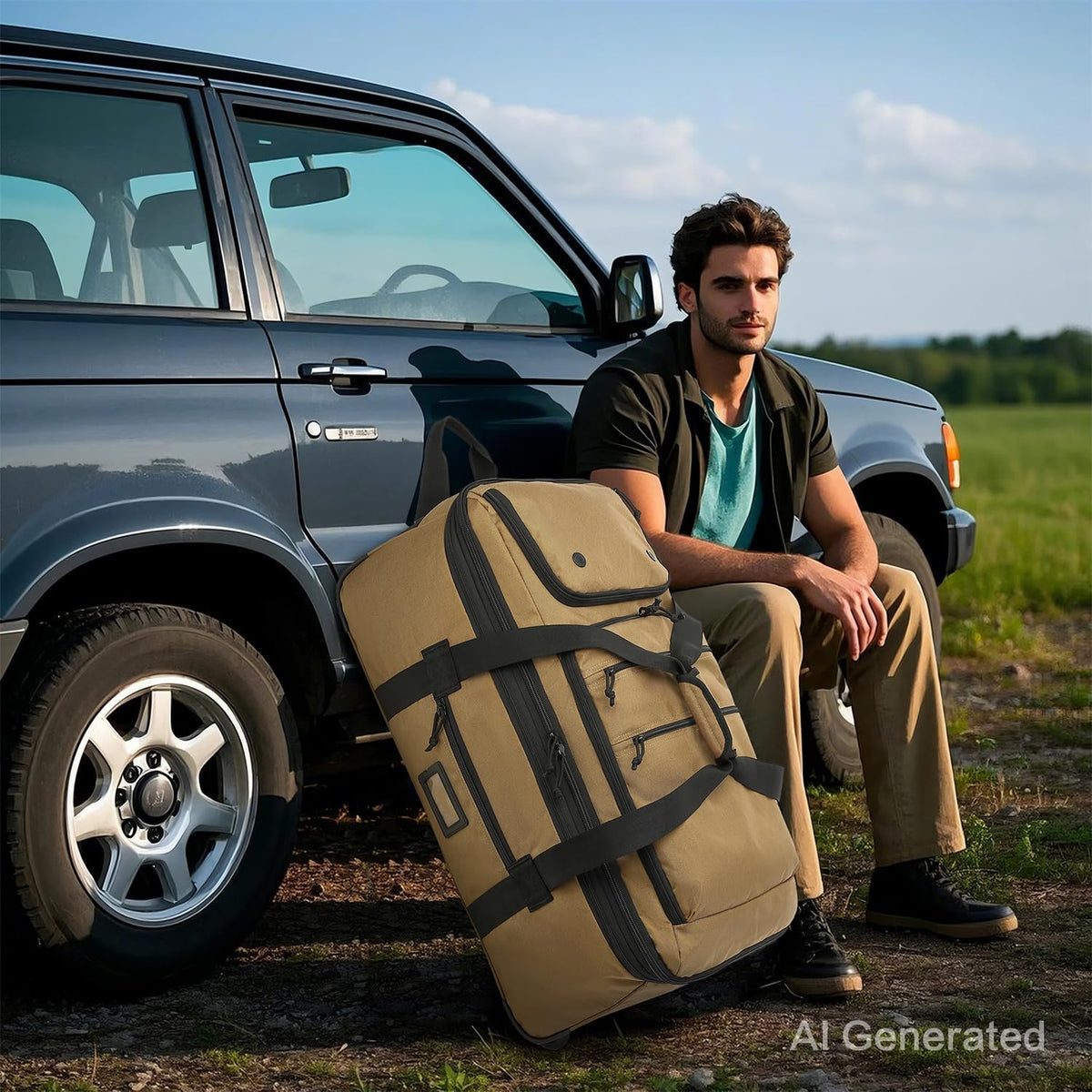 Large Foldable Duffle Bag with Wheels 85-100L Expandable Wheeled Travel Rolling Duffel Bag for Men Women, 30" Extra Large Collapsible Soft Luggage with Wet Pocket for Camping, XL Brown