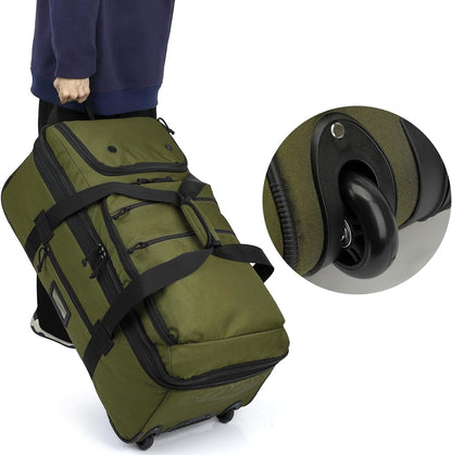 Large Foldable Duffle Bag with Wheels 85-100L Expandable Wheeled Travel Rolling Duffel Bag for Men Women, 30" Extra Large Collapsible Soft Luggage with Wet Pocket for Camping, XL Brown