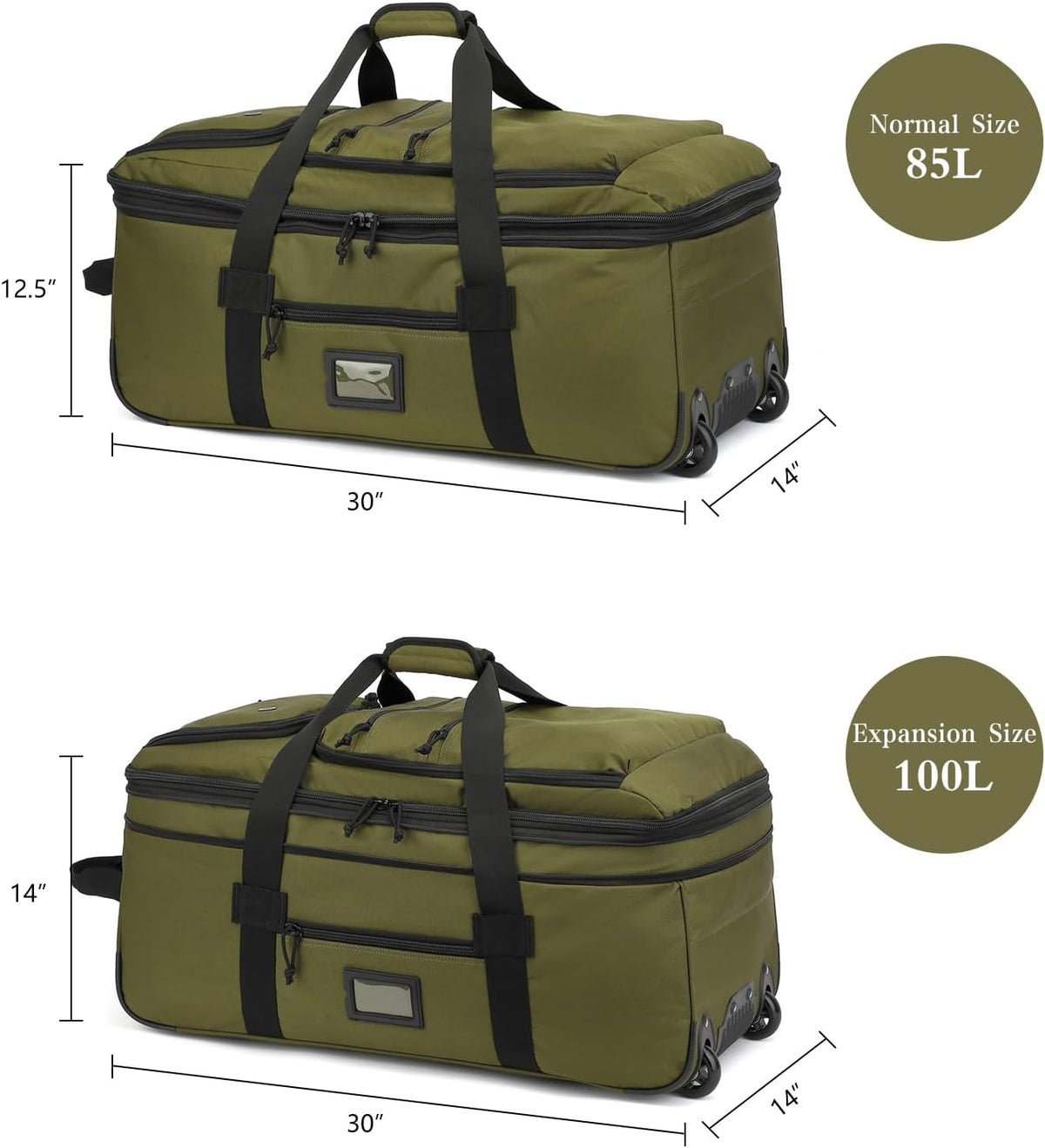 Large Foldable Duffle Bag with Wheels 85-100L Expandable Wheeled Travel Rolling Duffel Bag for Men Women, 30" Extra Large Collapsible Soft Luggage with Wet Pocket for Camping, XL Brown