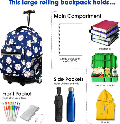 Sunrise Kids Rolling Backpack with Wheels for Girls Boys, Roller Bookbag for School, 18 x 13 x 9 Inches, Confetti - Colors B