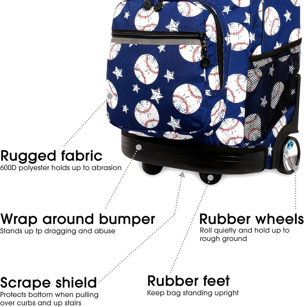Sunrise Kids Rolling Backpack with Wheels for Girls Boys, Roller Bookbag for School, 18 x 13 x 9 Inches, Confetti - Colors B