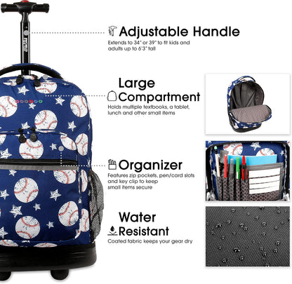 Sunrise Kids Rolling Backpack with Wheels for Girls Boys, Roller Bookbag for School, 18 x 13 x 9 Inches, Confetti - Colors B