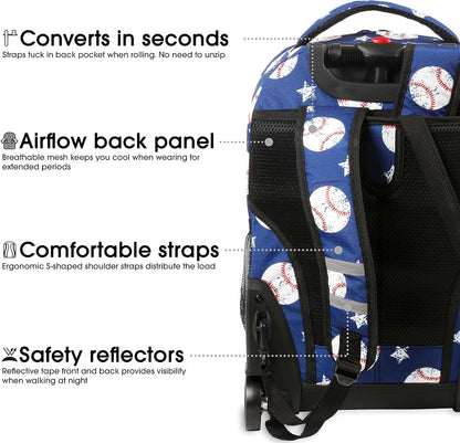 Sunrise Kids Rolling Backpack with Wheels for Girls Boys, Roller Bookbag for School, 18 x 13 x 9 Inches, Confetti - Colors B