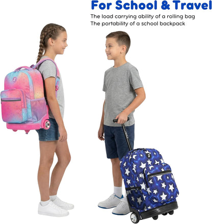 Sunrise Kids Rolling Backpack with Wheels for Girls Boys, Roller Bookbag for School, 18 x 13 x 9 Inches, Confetti - Colors B