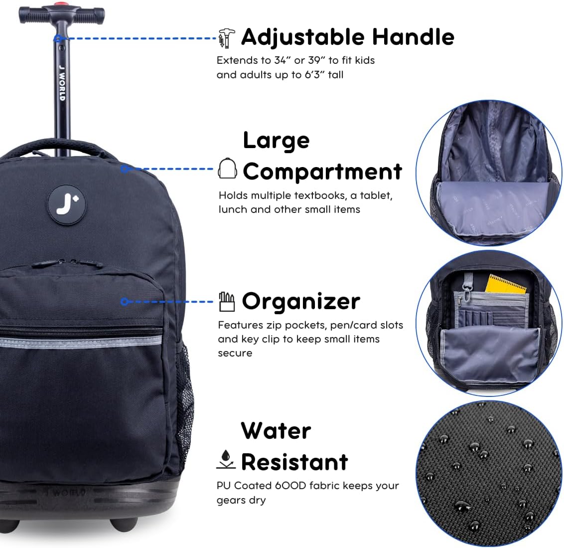 Sunrise Kids Rolling Backpack with Wheels for Girls Boys, Roller Bookbag for School, 18 x 13 x 9 Inches, Confetti - Colors B