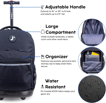 Sunrise Kids Rolling Backpack with Wheels for Girls Boys, Roller Bookbag for School, 18 x 13 x 9 Inches, Confetti - Colors B