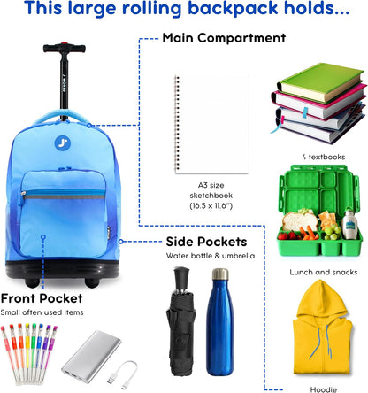 Sunrise Kids Rolling Backpack with Wheels for Girls Boys, Roller Bookbag for School, 18 x 13 x 9 Inches, Confetti - Colors B