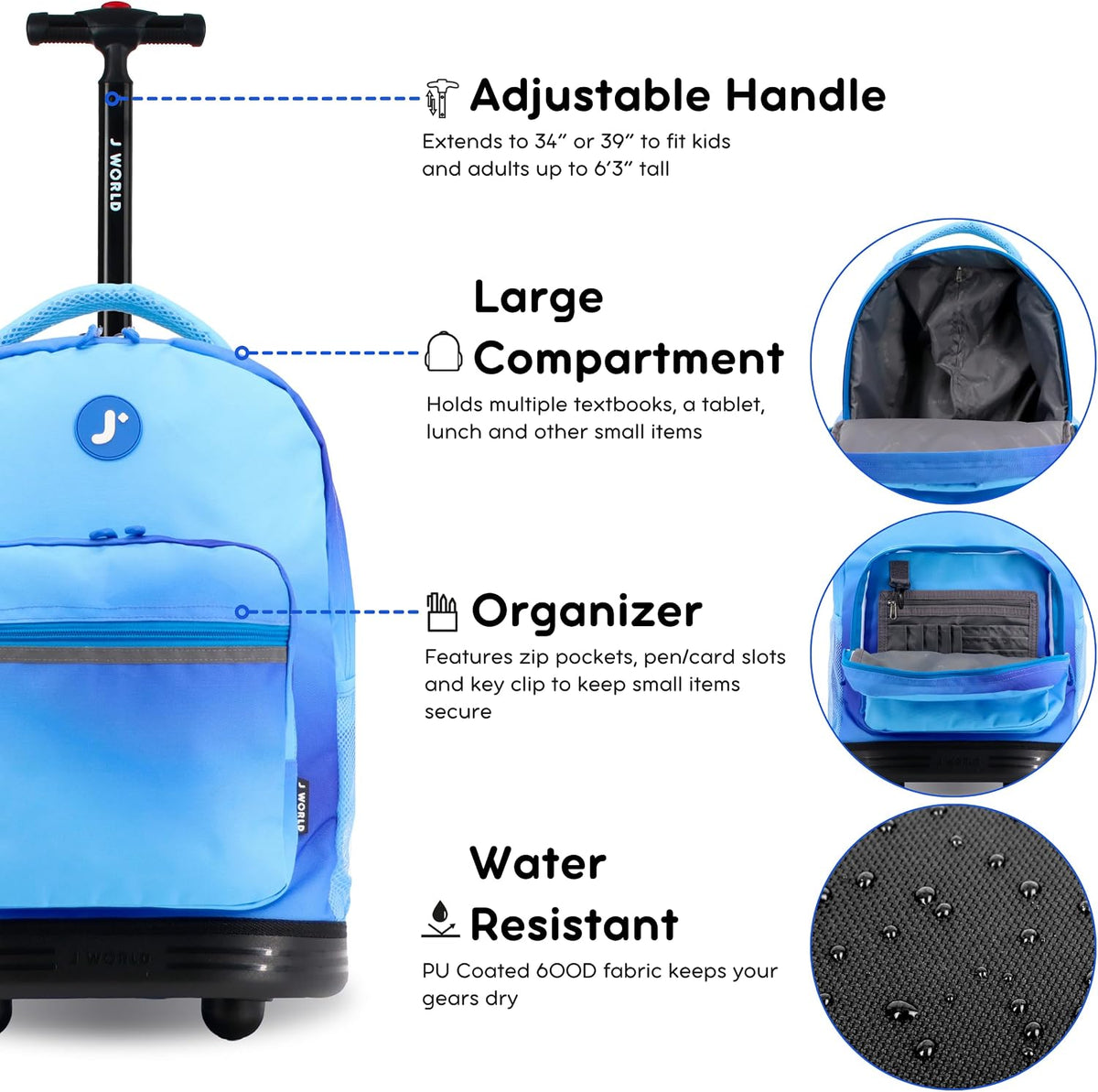 Sunrise Kids Rolling Backpack with Wheels for Girls Boys, Roller Bookbag for School, 18 x 13 x 9 Inches, Confetti - Colors B