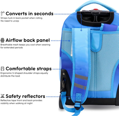 Sunrise Kids Rolling Backpack with Wheels for Girls Boys, Roller Bookbag for School, 18 x 13 x 9 Inches, Confetti - Colors B