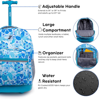 Sunrise Kids Rolling Backpack with Wheels for Girls Boys, Roller Bookbag for School, 18 x 13 x 9 Inches, Confetti - Colors B