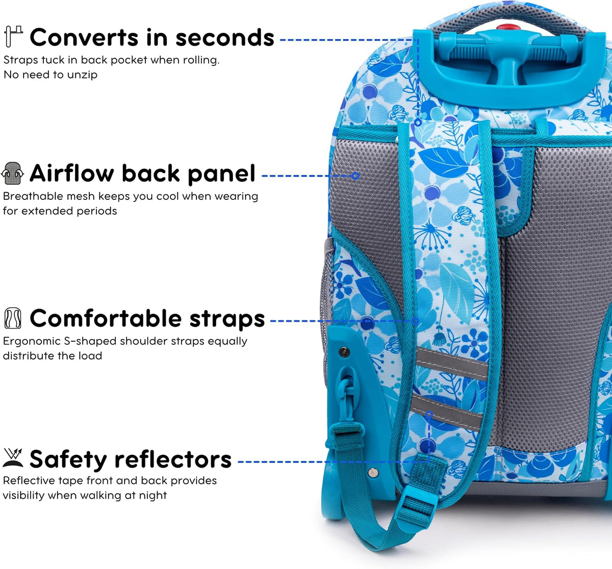 Sunrise Kids Rolling Backpack with Wheels for Girls Boys, Roller Bookbag for School, 18 x 13 x 9 Inches, Confetti - Colors B