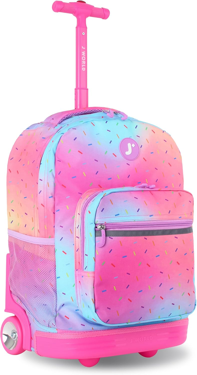 Sunrise Kids Rolling Backpack with Wheels for Girls Boys, Roller Bookbag for School, 18 x 13 x 9 Inches, Confetti - Colors B