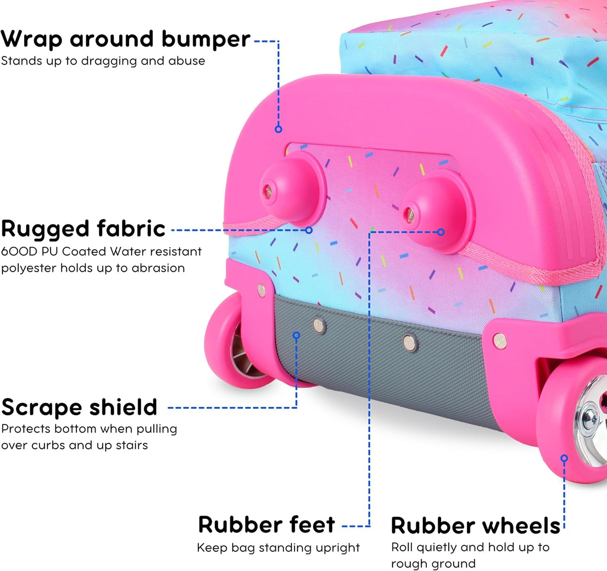 Sunrise Kids Rolling Backpack with Wheels for Girls Boys, Roller Bookbag for School, 18 x 13 x 9 Inches, Confetti - Colors B