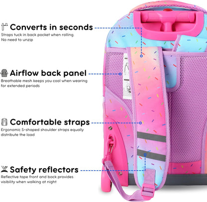 Sunrise Kids Rolling Backpack with Wheels for Girls Boys, Roller Bookbag for School, 18 x 13 x 9 Inches, Confetti - Colors B
