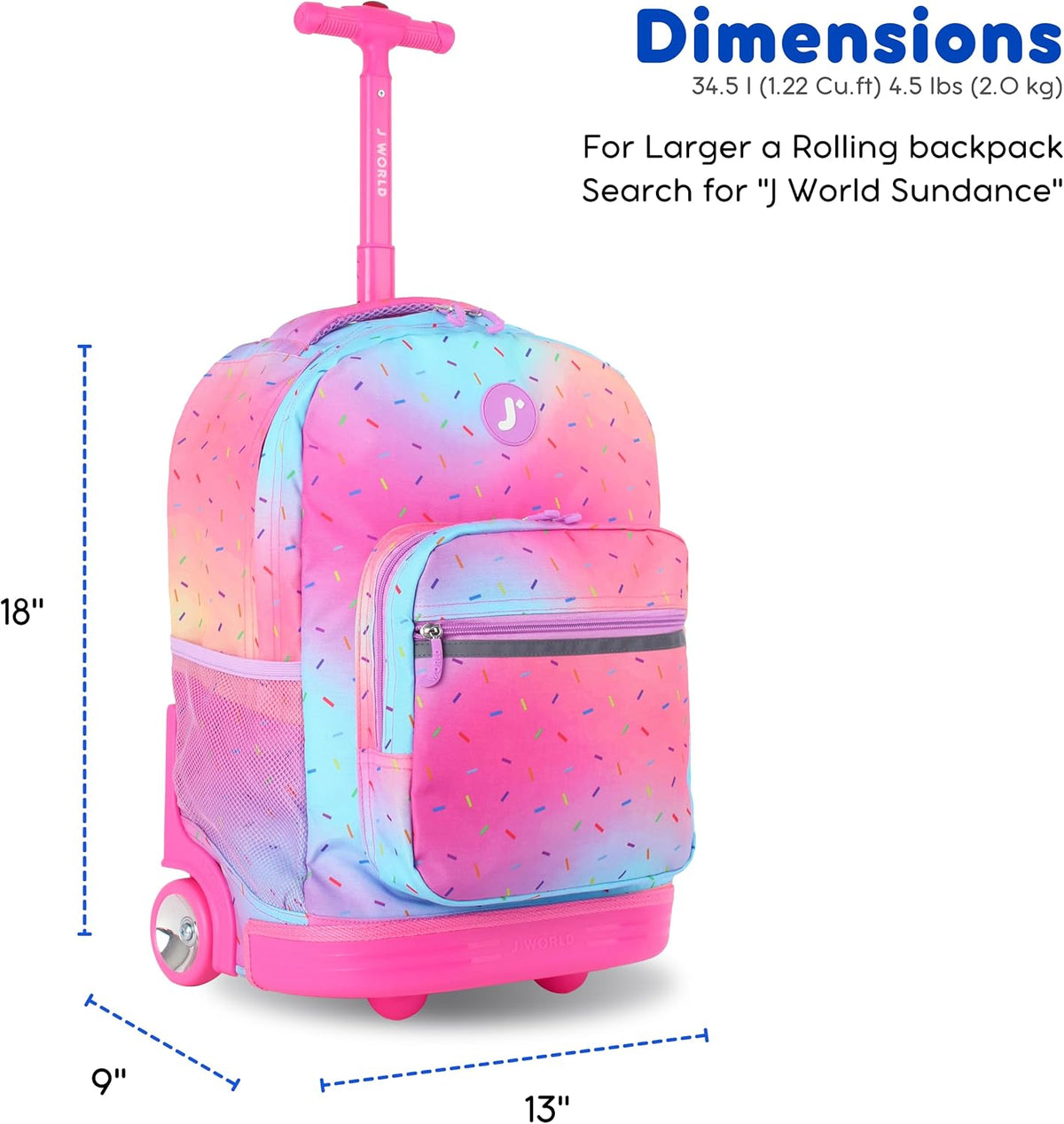 Sunrise Kids Rolling Backpack with Wheels for Girls Boys, Roller Bookbag for School, 18 x 13 x 9 Inches, Confetti - Colors B