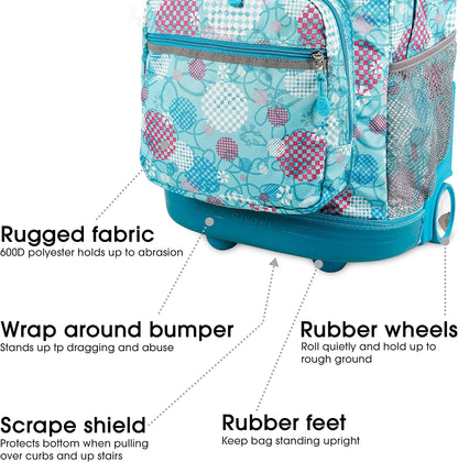 Sunrise Kids Rolling Backpack with Wheels for Girls Boys, Roller Bookbag for School, 18 x 13 x 9 Inches, Confetti - Colors B