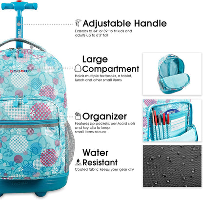 Sunrise Kids Rolling Backpack with Wheels for Girls Boys, Roller Bookbag for School, 18 x 13 x 9 Inches, Confetti - Colors B