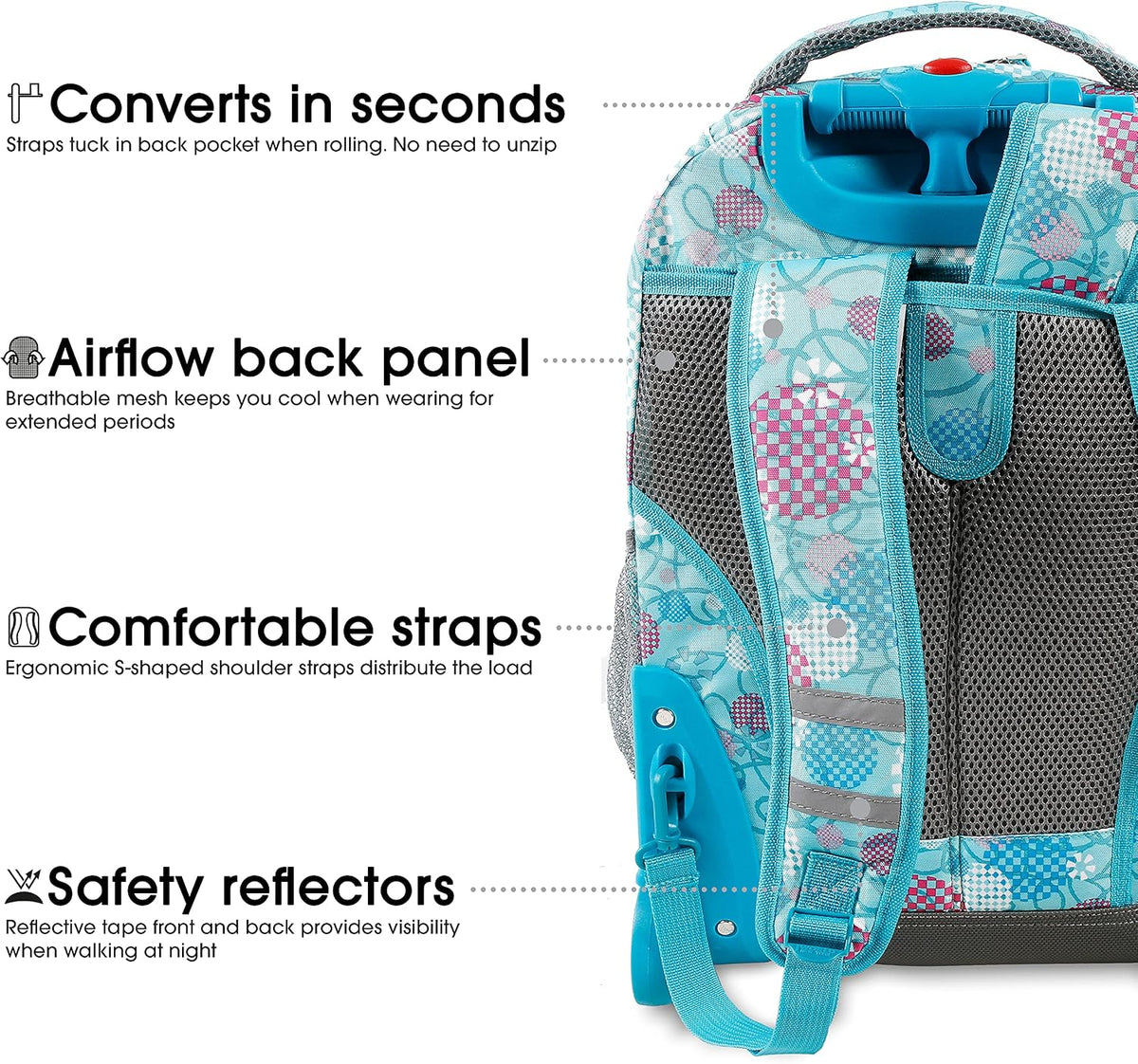 Sunrise Kids Rolling Backpack with Wheels for Girls Boys, Roller Bookbag for School, 18 x 13 x 9 Inches, Confetti - Colors B