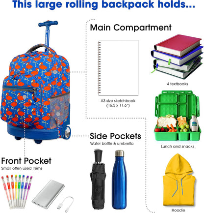 Sunrise Kids Rolling Backpack with Wheels for Girls Boys, Roller Bookbag for School, 18 x 13 x 9 Inches, Confetti - Colors B
