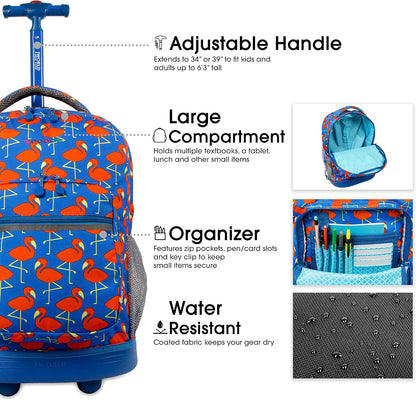 Sunrise Kids Rolling Backpack with Wheels for Girls Boys, Roller Bookbag for School, 18 x 13 x 9 Inches, Confetti - Colors B