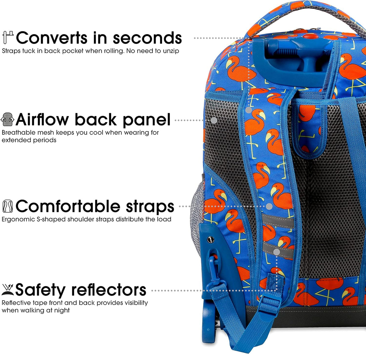 Sunrise Kids Rolling Backpack with Wheels for Girls Boys, Roller Bookbag for School, 18 x 13 x 9 Inches, Confetti - Colors B