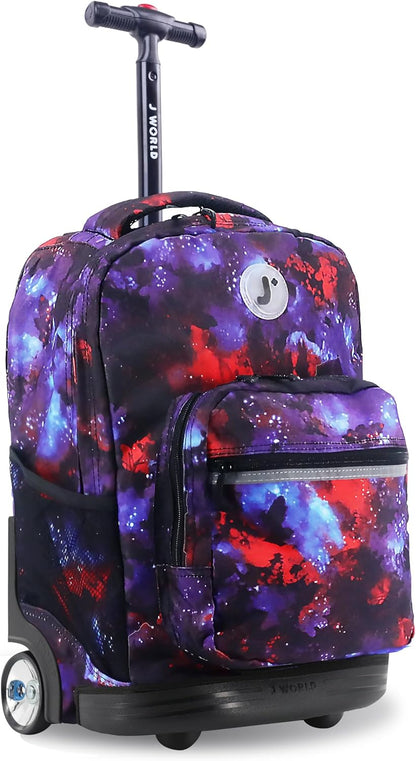 Sunrise Kids Rolling Backpack with Wheels for Girls Boys, Roller Bookbag for School, 18 x 13 x 9 Inches, Confetti - Colors B
