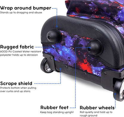 Sunrise Kids Rolling Backpack with Wheels for Girls Boys, Roller Bookbag for School, 18 x 13 x 9 Inches, Confetti - Colors B