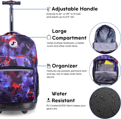 Sunrise Kids Rolling Backpack with Wheels for Girls Boys, Roller Bookbag for School, 18 x 13 x 9 Inches, Confetti - Colors B