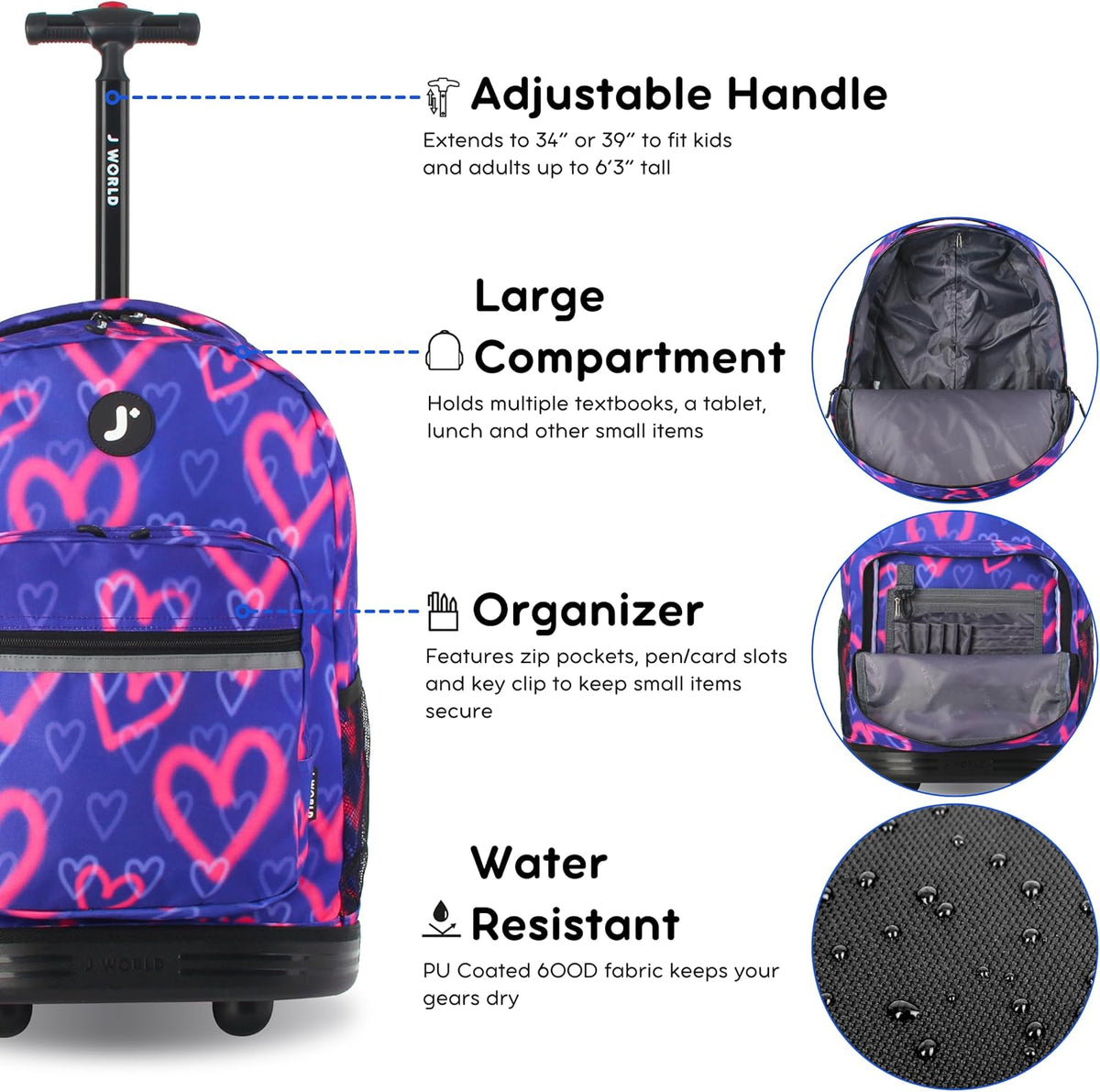 Sunrise Kids Rolling Backpack with Wheels for Girls Boys, Roller Bookbag for School, 18 x 13 x 9 Inches, Confetti - Colors B