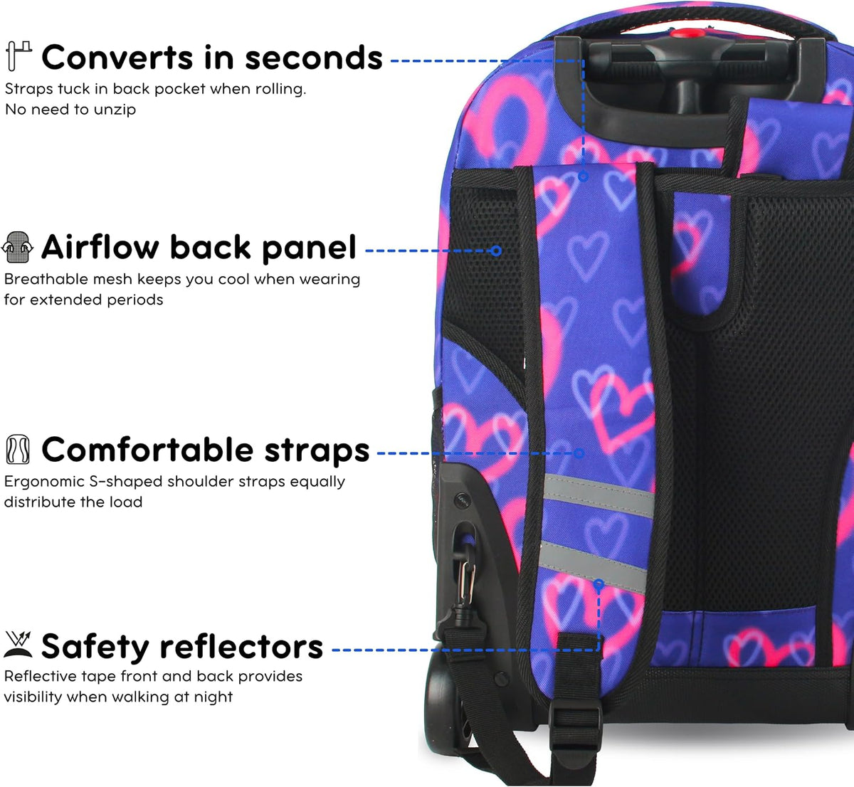 Sunrise Kids Rolling Backpack with Wheels for Girls Boys, Roller Bookbag for School, 18 x 13 x 9 Inches, Confetti - Colors B