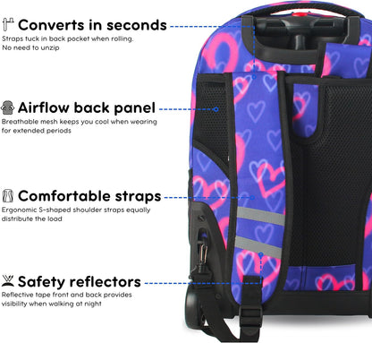 Sunrise Kids Rolling Backpack with Wheels for Girls Boys, Roller Bookbag for School, 18 x 13 x 9 Inches, Confetti - Colors B